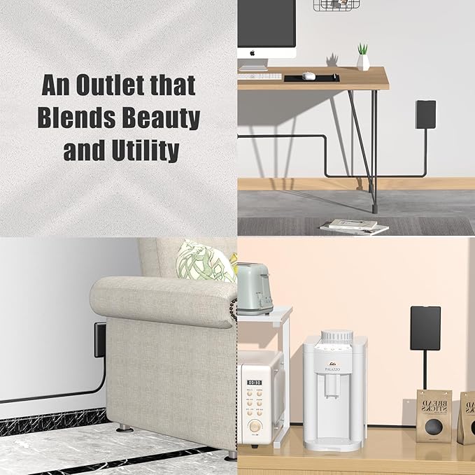 3FT Ultra Flat Plug Extension Cord Power Strip with 3 Outlets, Patented Detachable Ultra-Thin Outlet Cover Concealer & Ultra-Flat Plug, Max. 13A 125V 1625W ETL Listed, Black Color