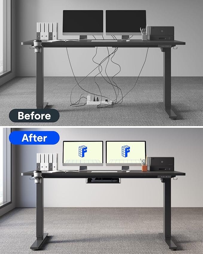 FLEXISPOT 71"×32" Large Electric Standing Desk for Office, Height Adjustable Sit Stand Desk with Cable Management & Cup Holder, for Commercial Use, Black Top (2 Packages)