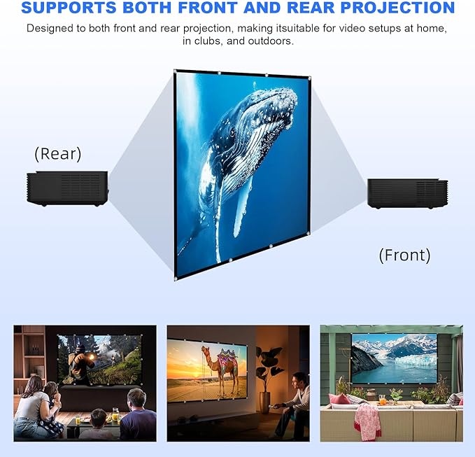 100 inch Projector Screen,DUYIKJ Foldable Washable Portable Rear Front Projector Screen 4K Indoor Outdoor 16:9 HD Projection Movies Screen for Backyard Home Theater Office