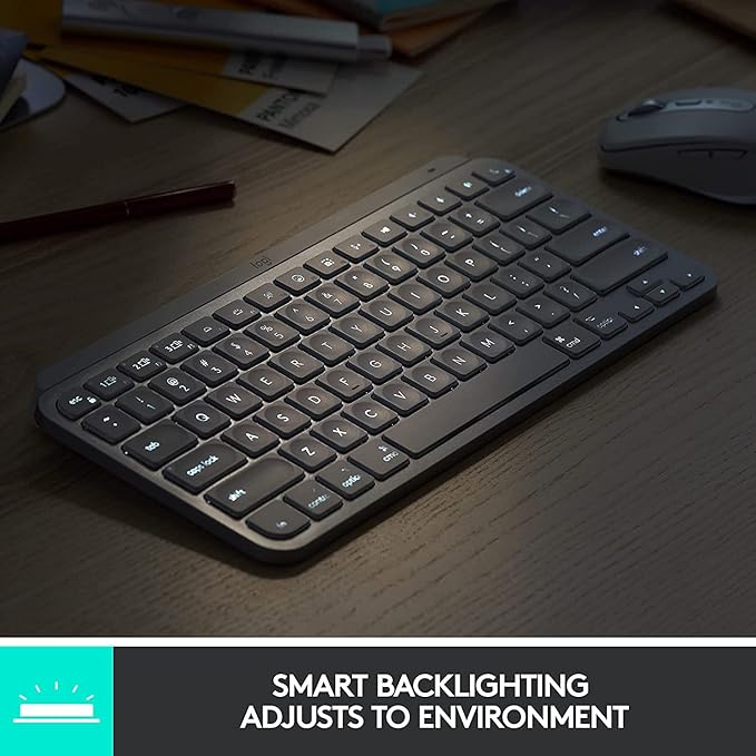 Logitech MX Keys Mini Minimalist Wireless Illuminated Keyboard, Compact, Bluetooth, Backlit, USB-C, Compatible with Apple macOS, iOS, Windows, Linux, Android, Metal Build - Pale Gray (Renewed)
