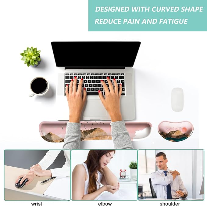 Keyboard Wrist Rest Mouse Wrist Support Set, Memory Foam Wrist Rest Pad for Computer Laptop Keyboard Mouse, Ergonomic Wrist Cushion Support for Typing Pain Relief, Gaming Home Office, Sunrise