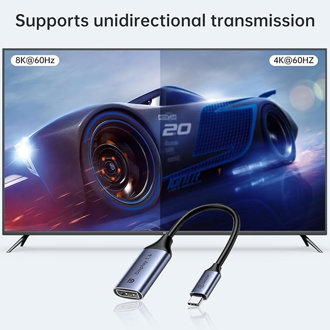 USB C to DisplayPort 1.4 Adapter 8K@60Hz, Thunderbolt 4/3 to DisplayPort Converter Compatible with iPhone 16/15, Galaxy S25, MacBook Pro/Air, iPad XPS