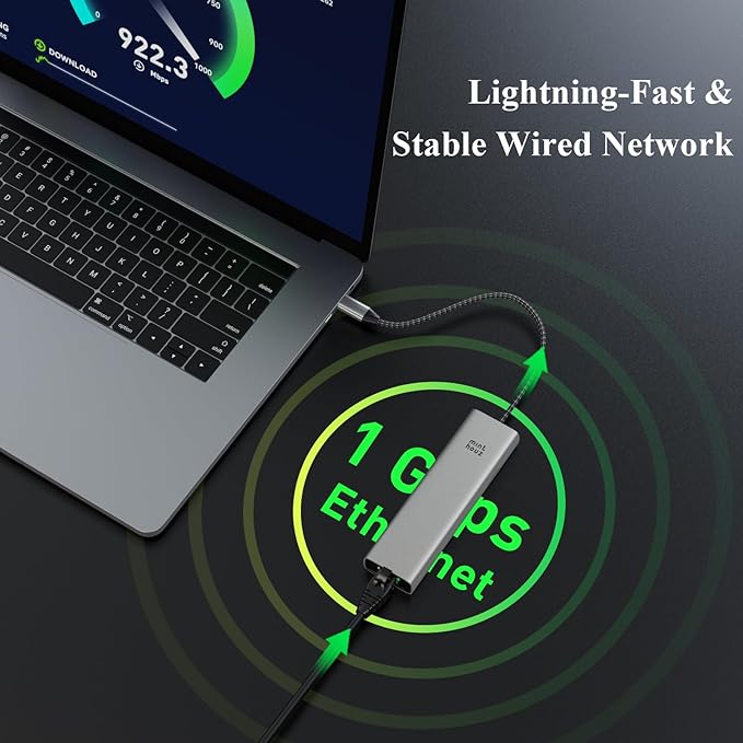 Minthouz 6-in-1 USB C Hub, 4K@60Hz HDMI, 100W PD Charging, 5Gbps USB-A Ports, 1000Mbps Ethernet, Compatible with MacBook Neo, M1/M2/M3, Surface, HP, Lenovo Laptops