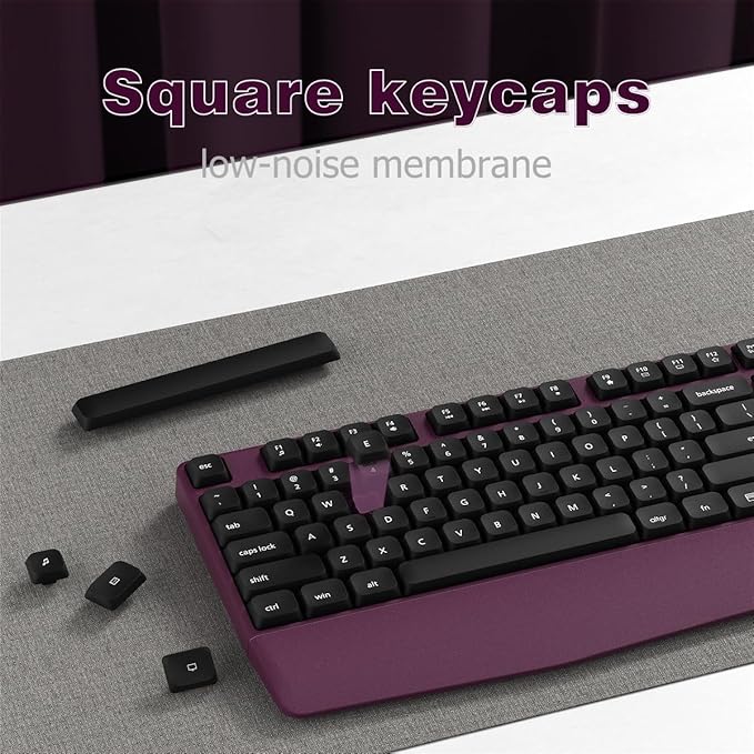 Wireless Keyboard and Mouse Combo, Ergonomic Keyboard with Wrist Rest, 2.4Ghz Wireless Connection, Compatible with PC/Laptop/Windows/Mac for Home and Office Use (Black Burgundy)