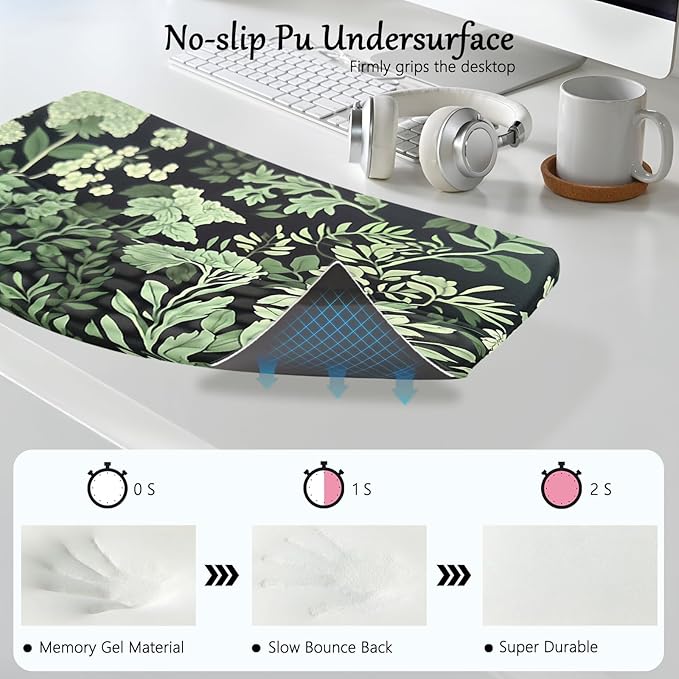 Computer Keyboard Stand Pad with Wrist Rest Easy Typing Sage Green Leaves Floral Keyboard Pad Support with Wrist Pad Ergonomic Tilted Keyboard Riser Holder for Desktop Office Home Black Flowers Floral