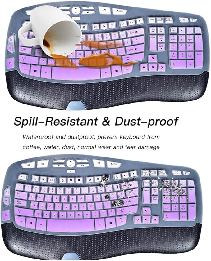 Keyboard Cover for Logitech K350 MK550 MK570 Keyboard Cover Skin for Logitech K350 MK550 MK570 Wireless Wave Keyboards Covers Skin Protector Accessories, Ombre Purple