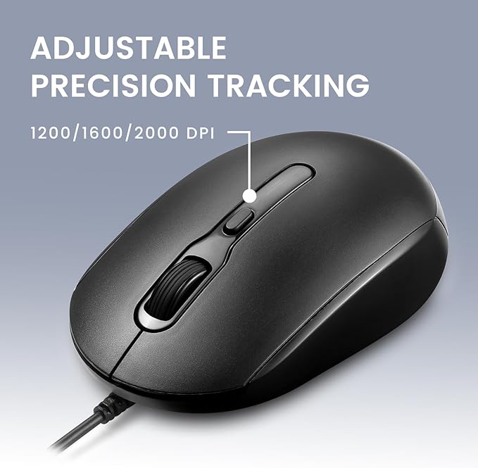 Perixx PERIMICE-222PB Wired PS/2 Optical Mouse - Long 5.9 Ft Cable - Optical 1200/1600/2000 DPI Design - Black