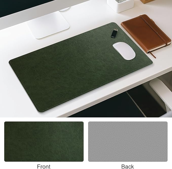 Imitation Crazy Horse Leather Desk Mat - Waterproof Desk Pad - Ideal for Large Mouse Pad and Desk Mats on Top of Desks (Green+Gray, 33"*13")