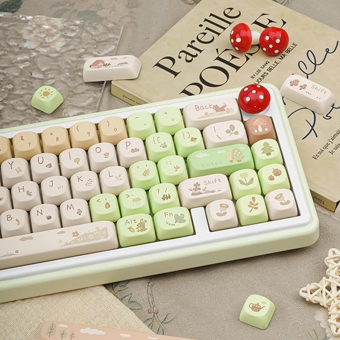 Pink White Keycaps, Dye-Sublimation PBT Keycaps, MOA Profile Cute Keyboard Keycap Set for 61/64/68/84/87/100/104/108 Cherry MX Mechanical Keyboard