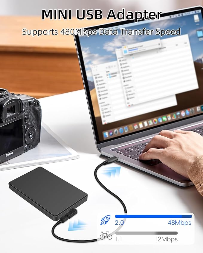 RIIEYOCA Mini USB 5 PIN Adapter,90 Degree Left and Right Angled Mini USB Male to Female Connector,Supports Charging and Data Transfer for Mobile Phones,Cameras,Laptops etc.(2Pack)