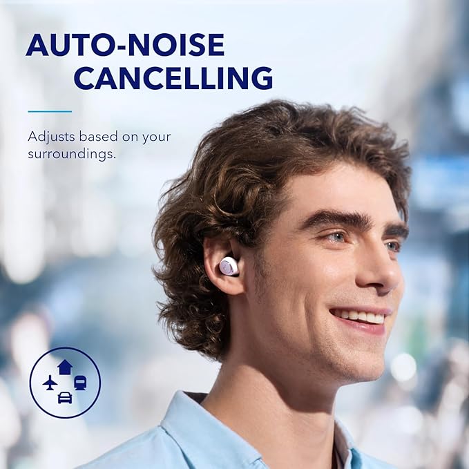 Soundcore by Anker Space A40 Auto-Adjustable Active Noise Cancelling Wireless Earbuds, Reduce Noise by Up to 98%, 50H Playtime, Hi-Res Sound, Comfortable Fit, App Customization, Wireless Charge