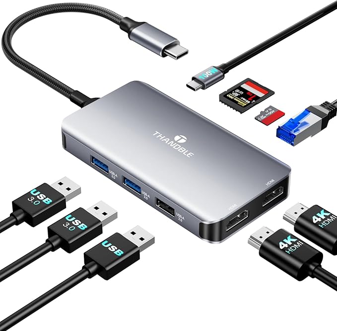 9 in 1 Docking Station Dual Monitor, USB C to Dual HDMI Adapter, 1000Mbps LAN, 100W PD, SD/TF 3*USB-A Data Port, HDMI Extended Display Laptop USB C Hub for HP/Dell/XPS/Lenovo/Laptop