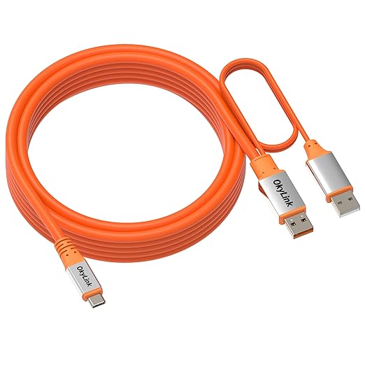 OkyLink 15ft (5M) USB 3.2 Gen 2 Type A to Type C Male to Male Cable - 10Gbps Long Range with External Power, Orange