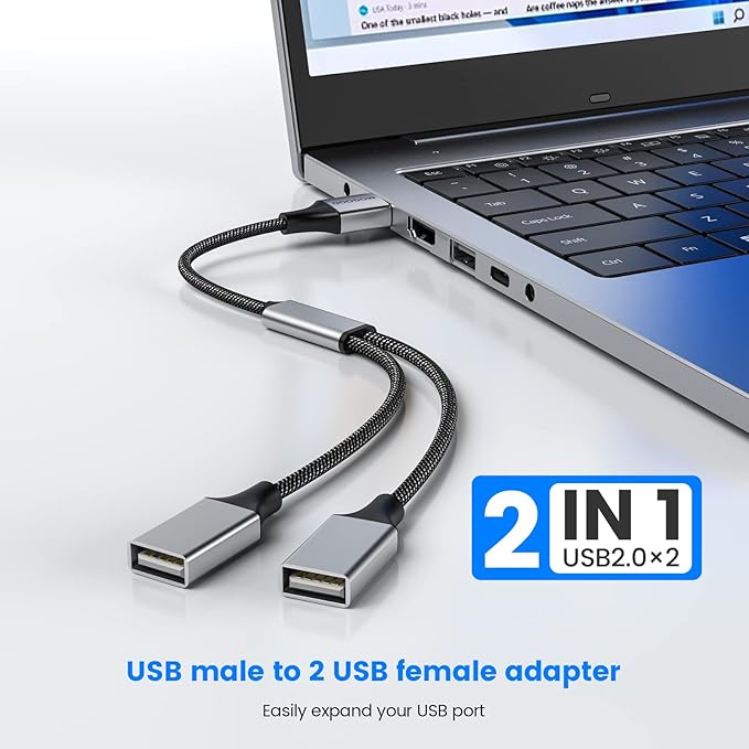 MOGOOD USB Splitter Cable USB y Splitter Adapter (Carplay NOT Supported) Dual Type A 2.0 Power Cord Extension for Charging/Data Transfer/Laptop/Mac/Car