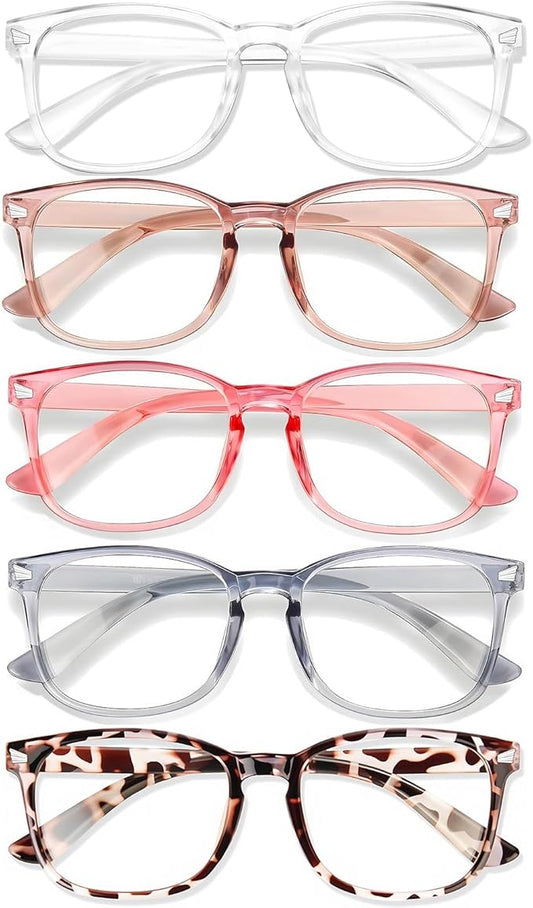 Blue Light Glasses for Woman Men | 99% Blue Light Blocking Glasses for Computer Gaming TV Phone Screen Square Frame | Anti Eyestrain & UV Glare Protection - 5 Pair