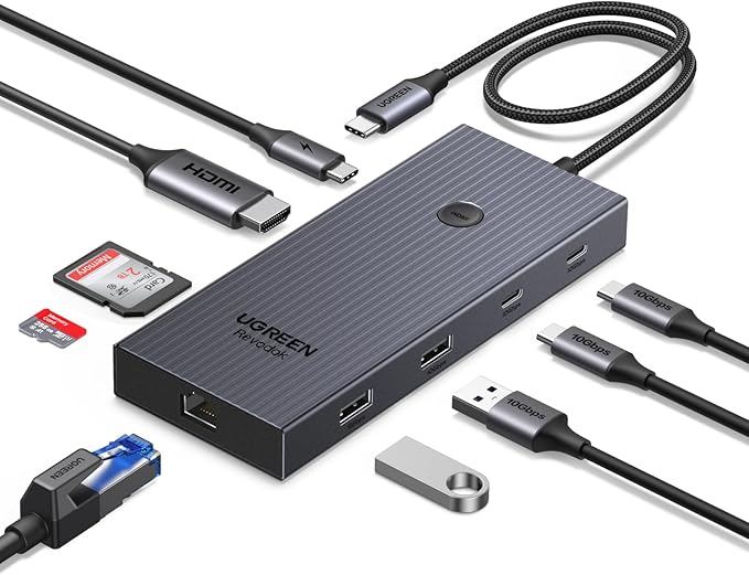 UGREEN Revodok Pro 9 in 1 USB C Hub Gigabit Ethernet Adapter 4K@60Hz HDMI, 100W PD Charging, USB A Data Ports, SD/TF Card Reader Compatible with Mac M1, M2, M3,M4, M5,Steam Deck
