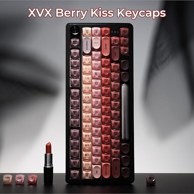 OHY PBT Keycaps, XVX Berry Kiss Theme Red Jelly HOA Profile Key Cap, 132-Key Cute Custom Keycaps (for Mechanical Keyboards with Cherry/Gateron MX Switches)-Lipstick