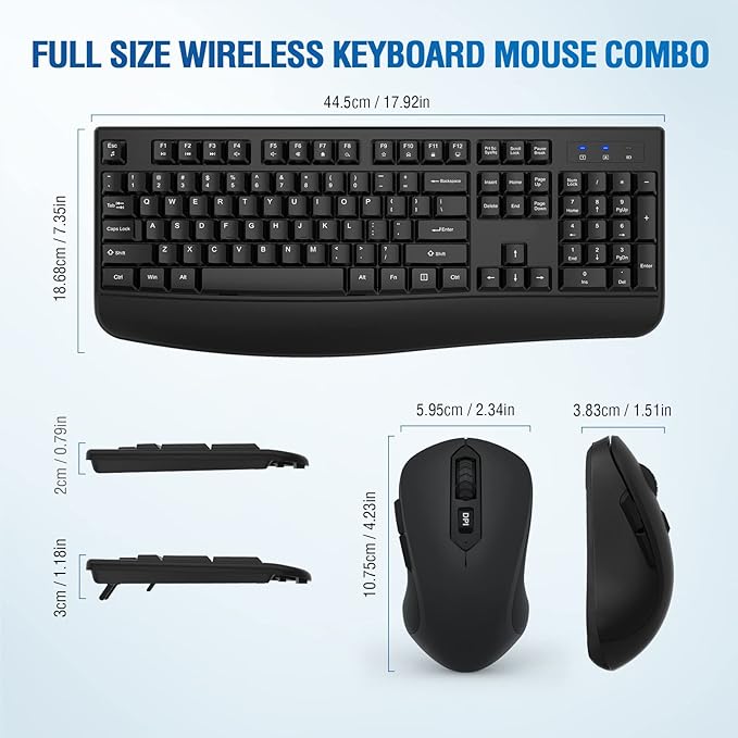 Wireless Keyboard and Mouse Combo, Full-Sized 2.4GHz Comfortable Palm Rest and Optical Wireless Mouse for Windows, Mac OS PC/Desktops/Computer/Laptops(2 Pack)
