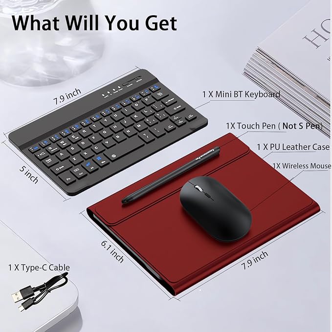 for Samsung Galaxy Z Fold 7 6 5 Keyboard and Mouse, Portable Mini 7.9 inch Bluetooth Keyboard with Leather Case and Capacitive Pen, 4 in 1 Set for Z Trifold Fold7 Accessories