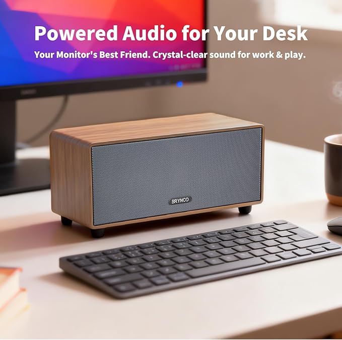 Upgraded Wired Computer Speakers for Desktop PC and Laptop, USB-Powered with 3.5mm Audio Jack, Rich Bass & Clear Sound for Home, Office, Gaming (Elegant Brown)
