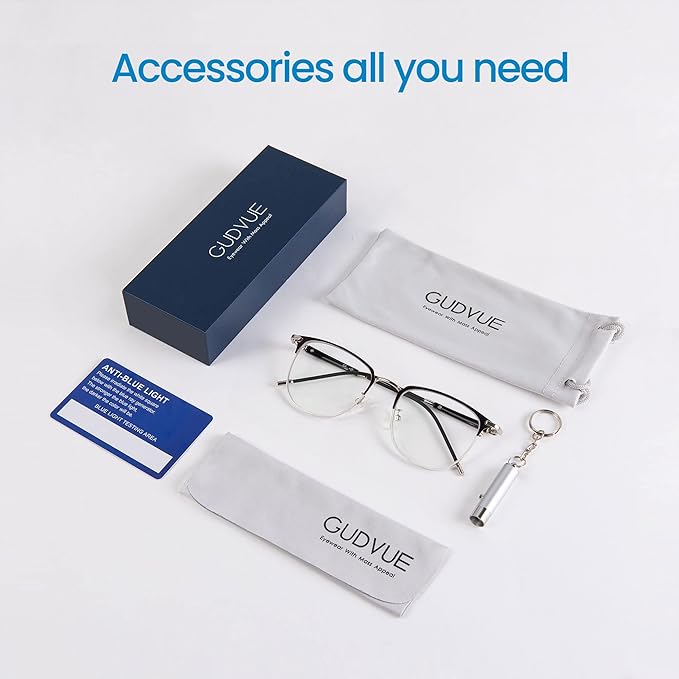 GUDVUE Blue Light Glasses, Computer/Gaming/TV/Phones Glasses for Women/men, Anti Glare/UV400/Eye Strain, Shiny Gunmetal