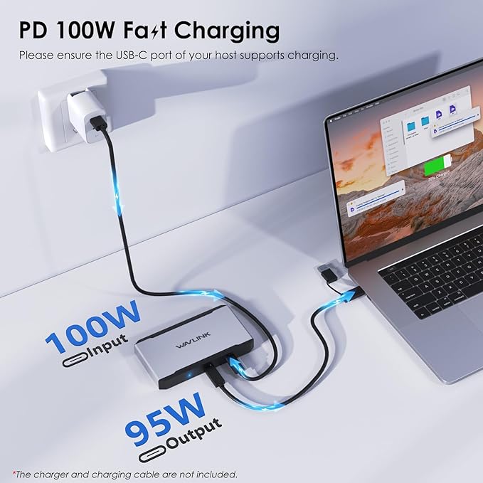 3 Monitor Docking Station, WAVLINK triple monitors adapter for M1/M2/M3/M4 macOS Systems. Type-C&A hosts, 100W PD IN, 3* HDMI + 2* DP Available, Triple 4K@60Hz, SMI Driver & Host USB3.2 Gen 2 Required