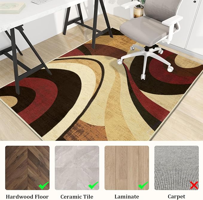 Office Chair Mat for Hardwood Floor, 48"x36" Easy Glide Computer Desk Mat Protector for Rolling Chair Under Desk Rug Nonslip Backing, Machine Wash, (Modern)