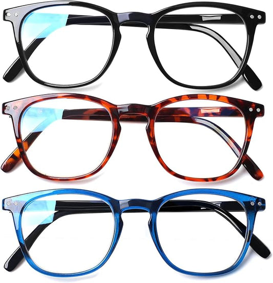 Henotin 3-Pack Blue Light Blocking Reading Glasses,Spring Hinge Computer Readers for Men Women,Anti UV Ray Filter Eyeglasses (3 Mixed Color, 0.0)