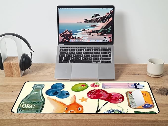 Cute Vibrant Deskpad, Patterned Collage Desktop Mouse Pad XXL, Beige Large Gaming Keyboard Pad,Funny Extra Large Desk Mat, Laptop pad, Home Office Desk Decor Aesthetic for Women 31.5"X15.7"