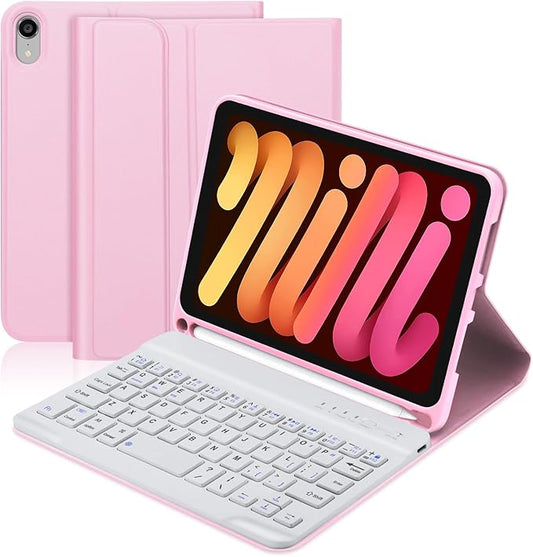 BORIYUAN iPad mini 7th Gen Keyboard Case 2024, Detachable Bluetooth Keyboard Slim Folio Smart Cover with Build-in Pencil Holder for iPad mini (A17 Pro) 7th Gen 2024 / 6th Gen 8.3 Inch, Pink