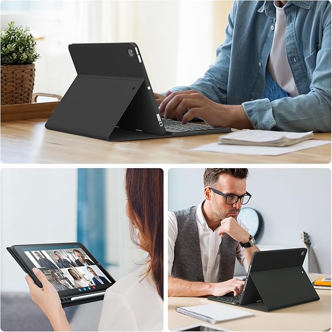 Keyboard Cases for iPad 9th Generation 8th Gen, 7th Gen, Pro 10.5 Inch Air 3rd Gen. Removable Magnetic Cover Sheet Built-in Pencil Holder and Stylus Pen, Adjustable Angles Stain Resistant Cover, Black