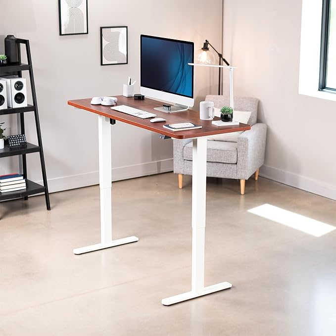 VIVO Electric 60 x 24 inch Stand Up Desk, Height Adjustable, Dark Walnut Top White Frame, Home and Office Furniture Sets, DESK-KIT-W06D