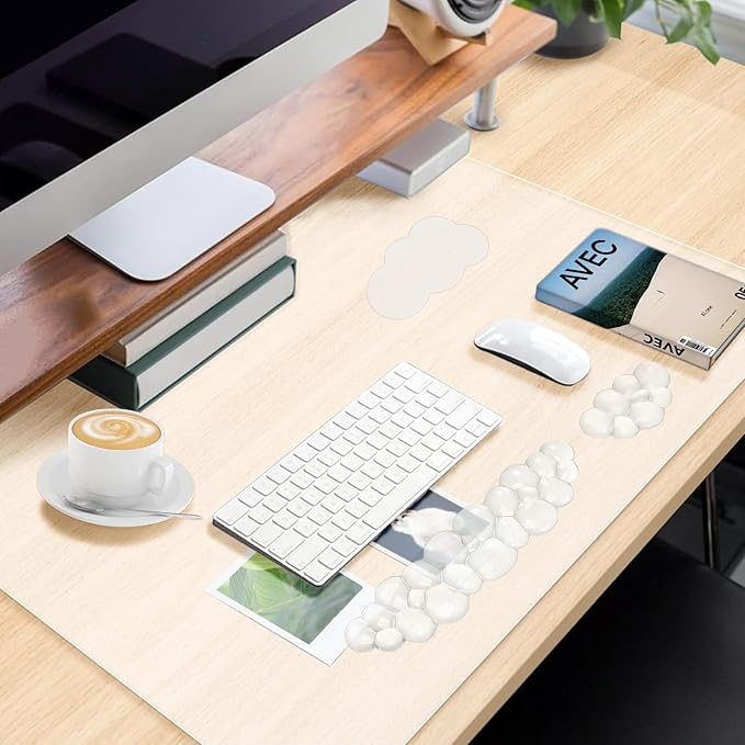 Gel Cloud Keyboard and Mouse Wrist Rest Set Cloud Silicone Clear Mouse Pad with Wrist Rest Extended Frosted Desk Mat Pad Acrylic Coaster Ergonomic Cute Wrist Pad for Computer Keyboard and Mouse 4PCS