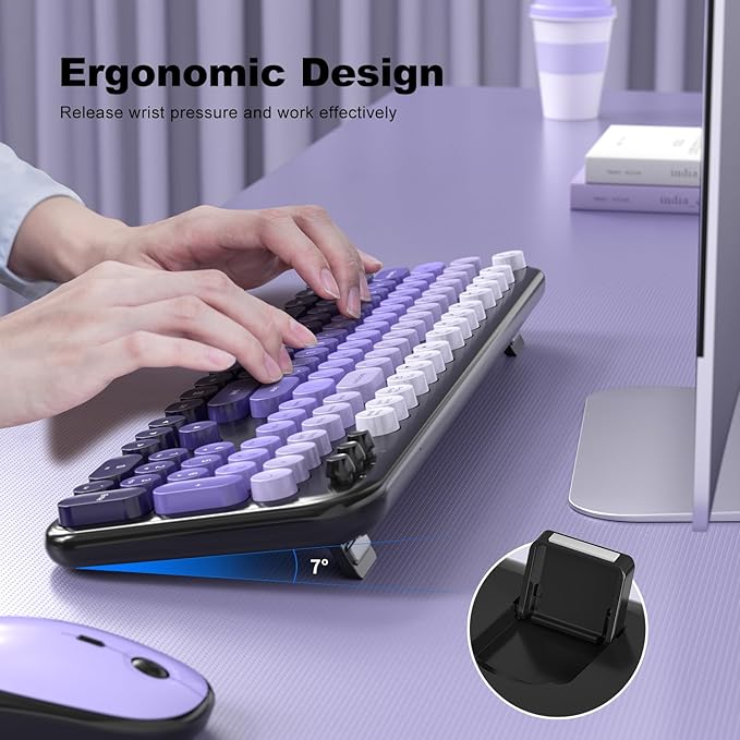 MOFII Wireless Keyboard and Mouse Combo - Blackpurple-Gradient Full-Sized Plug and Play Colorful Computer Keyboards - 104 Keys Round Keycap USB 2.4G Cute Keyboard for Windows/Laptop/Mac/Desktop/PC
