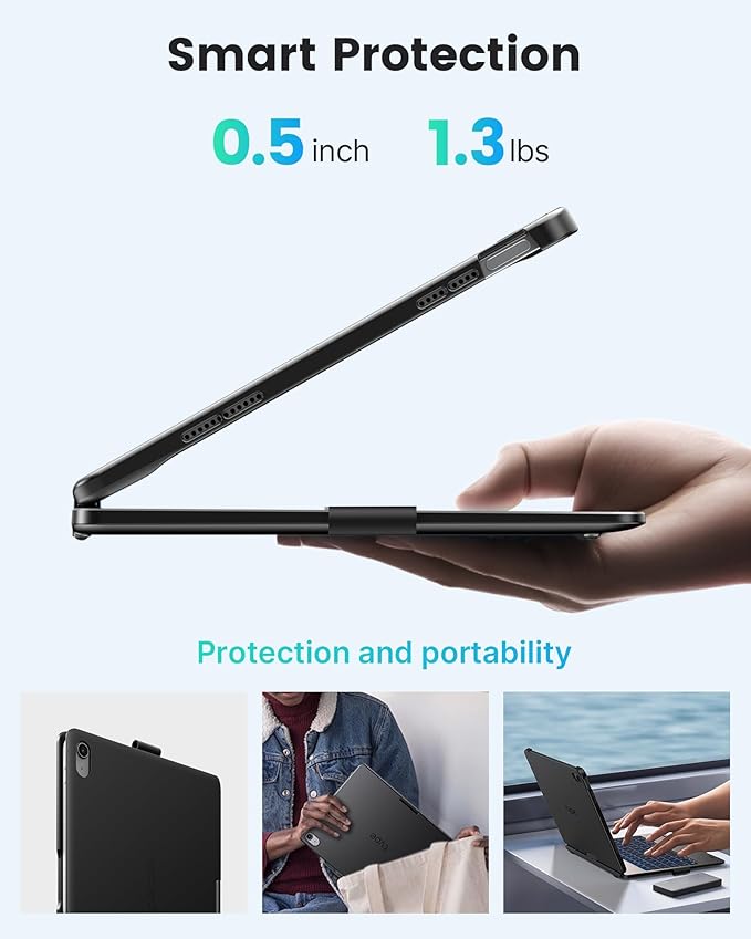 typecase Flexbook Keyboard Case for iPad 11th (A16, 2025) and iPad 10th Gen (10.9", 2022) – No Trackpad, 11-Color Backlight, 360° Rotatable, 7 Use Modes, Thin & Lightweight – Black