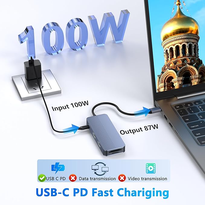 Docking Station Dual Monitor for Dell/HP/Lenovo Laptop, Dual HDMI Adapter for 2 Monitors, 8 in 1 USB C Docking Station with HD/USB/PD/SD/TF, HDMI Splitter for Dual Monitors Extended Display