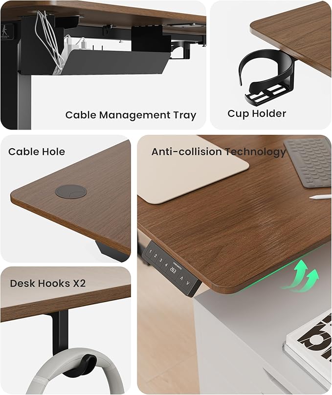 75X61 Inches Reversible L Shaped Standing Desk Height Adjustable, Electric Corner Computer Desk with Cup Holder, Sit Stand up Home Office Desk, Ergonomic Gaming Desk, Black Walnut