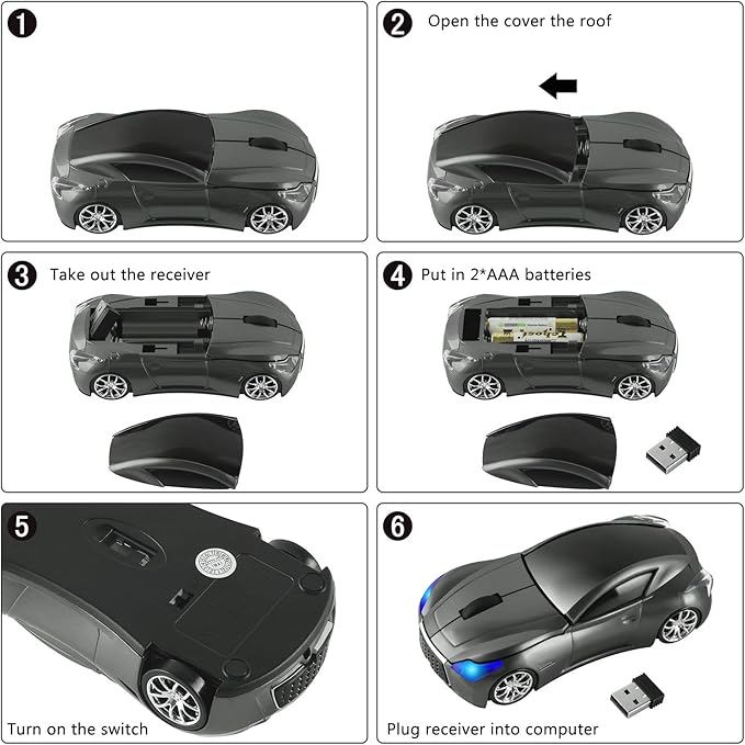 elec Space Cool Sport Car Shape 2.4GHz Wireless Mouse Optical Cordless Mice with USB Receiver for PC Laptop Computer 1600DPI 3 Buttons