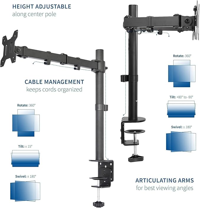 VIVO Single and Dual LCD Monitor Desk Mount Kit for Triple Screen Display, Heavy Duty Fully Adjustable, Fits 3 Screens up to 27 Inches (Bundle)