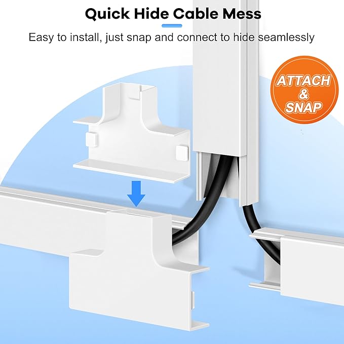 126in Cord Hider Kit, ZhiYo Cord Cover for Wall Mounted TV, Paintable Wire Cover for Cords, TV Cable Hider Wall Kit, Cable Cover Wire Management, White Cords Concealer, 8 x L15.7in W0.95in H0.55in