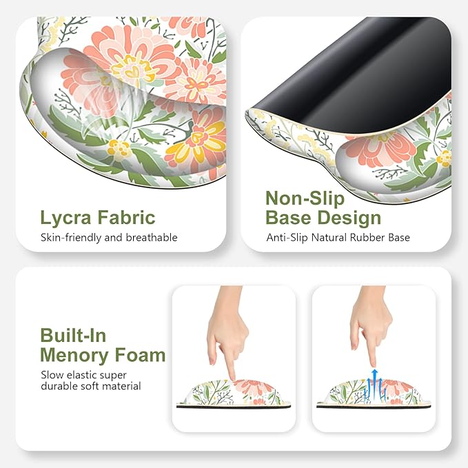 Desk Mat, 4in1 Large Mouse Pad with Wrist Rest, Cute Desk Matt for Desktop, Deskpad Mat, Anti-Slip XXL Computer Ergonomic Mousepad with Wrist Support for Keyboard and Mouse I Elegant Daisy Florals