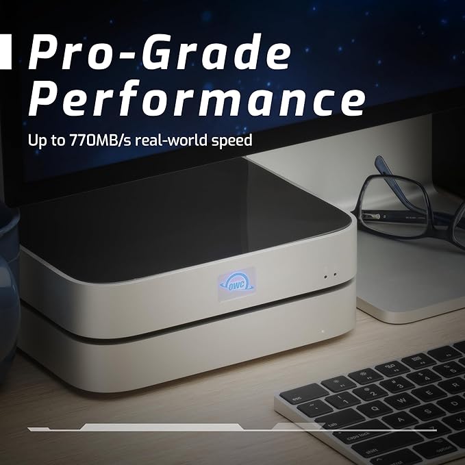 OWC 1TB (1.0TB PCIe 3.0 NVMe M.2 2280 Solid-State Drive Installed) miniStack STX, Upgradeable Expansion Solution and Thunderbolt Hub/Mini Dock for Mac Studio, Mac mini and Other Devices. Silver