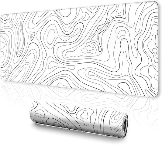Topographic Mouse Pad XL - Large Extended Desk Mat for Gaming, Black and White Minimalist Keyboard Pad for Office & Home
