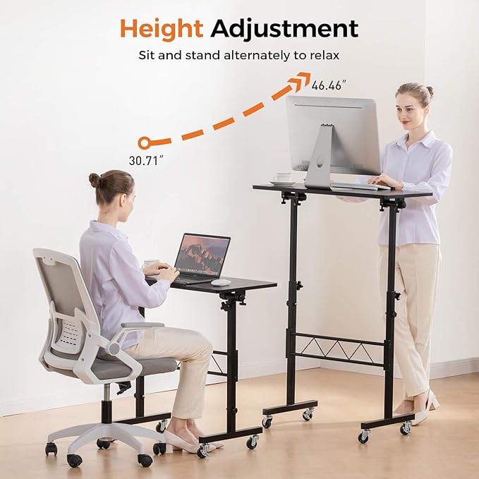 GTPLAYER Standing Desk Adjustable Height & Tiltable Tabletop, 32 Inch Portable Desk for Home Office Stand Up Work and Walking Pad Treadmill, Small Mobile Computer Table for Laptop, Black
