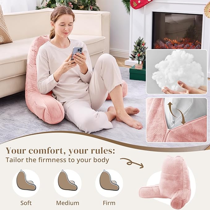 Sasttie Reading Pillow, Pillows for Reading or Relaxing – Ergonomic Support for Head, Neck, Back, and Lumbar, 23-Inch, Peach Pink