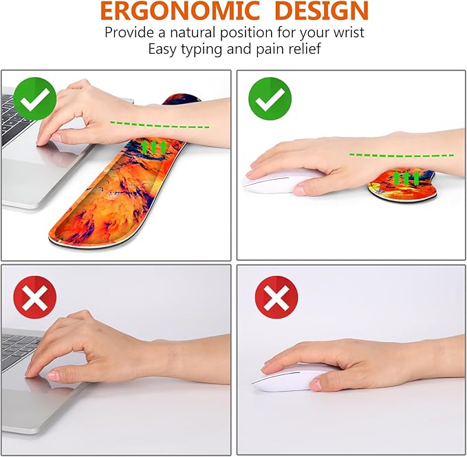 DINKY Keyboard Mouse Pad Set, Large Gaming Mousepad + Memory Foam Ergonomic Keyboard Wrist Rest Support, Easy Typing Pain Relief, 4Pcs (35.4" x 15.7") Extended Desk Mat-Art Painting