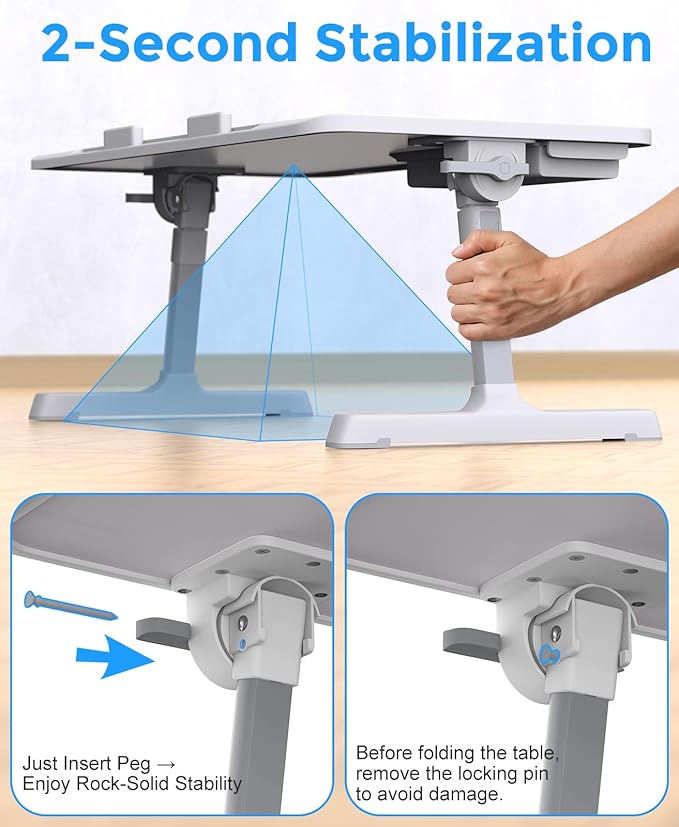 Laptop Bed Table, Height & Angle Adjustable Laptop Desk for Bed with Premium Materials, Super Sturdy Foldable Laptop Bed Tray Table with Drawer for Bed Couch Floor (Gray, 22.04"×12.2")