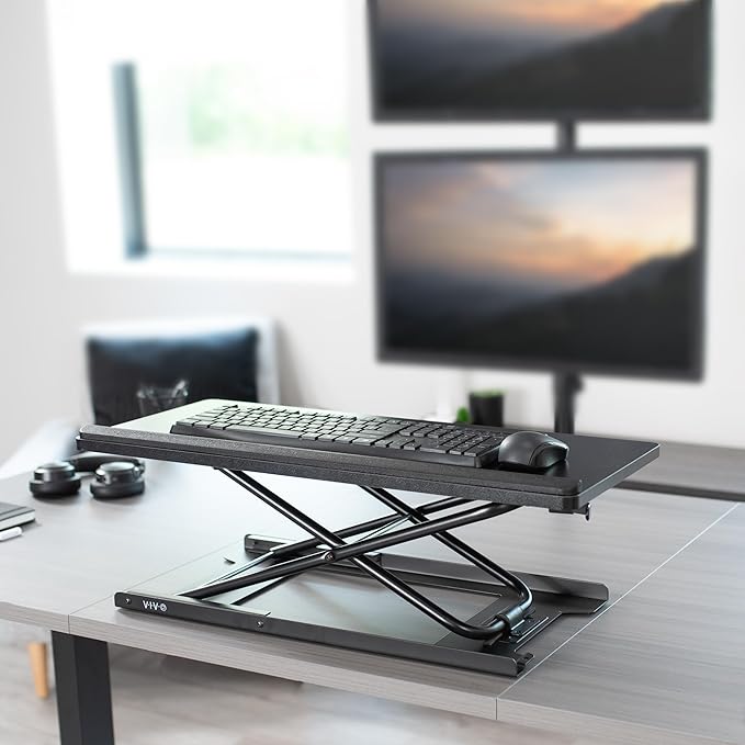 VIVO Black Single Top 27 inch Heavy-Duty Scissors Lift Keyboard and Mouse Riser, Designed for Ergonomic Sit Stand Workstations, DESK-V000P
