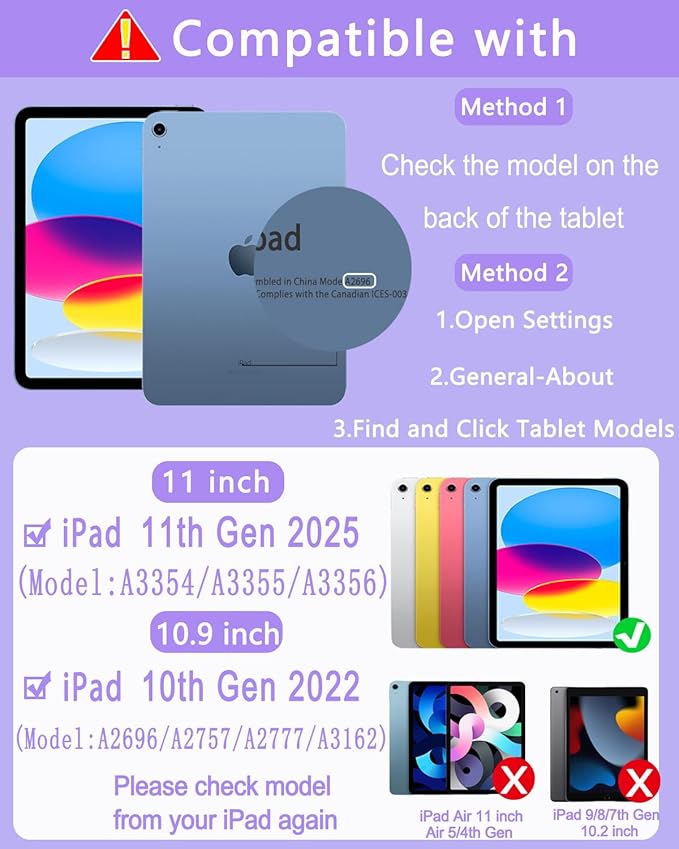 Case with Keyboard Mouse for iPad A16 11th 10th Generation 11/10.9 inch,Rainbow Backlit Detachable Keypad Rotatable Magnetic Cover with Pencil Holder for iPad 11 2025 10 Gen 2022 Purple