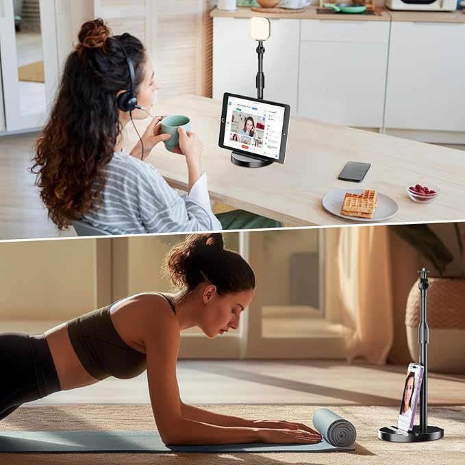 Telescopic Webcam Tripod Stand for Desk with Phone Holder, Desktop Webcam Mount Compatible with C922 C930e C920S C920 C615 C960 C920x Brio 4K, Table Phone Stand with 1/4'' Thread